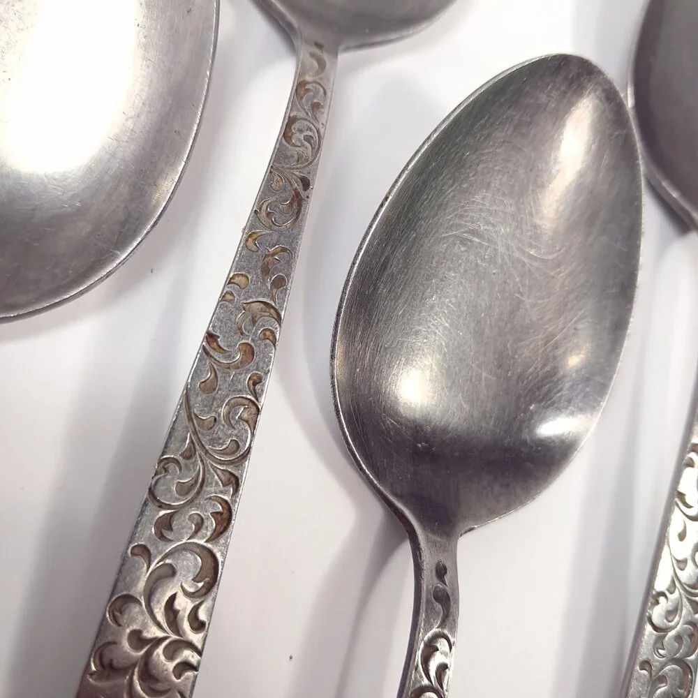 Vintage CORSICAN Modern place spoon set 5 Stainless steel Japan filigree scroll‎
